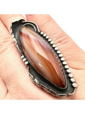 Native American Womens Mens Ring Sterling Silver Agate Ring Huge Statement